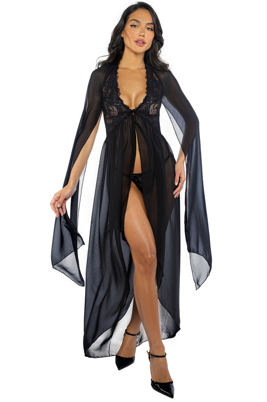 Black Smoldering Maxi Nightgown Set Blowout Deal