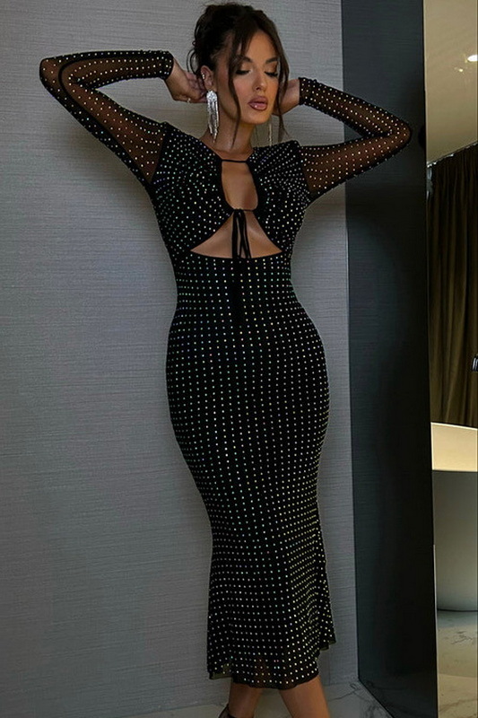 Black Rhinestone Open Front Dress Blowout Deal image 1