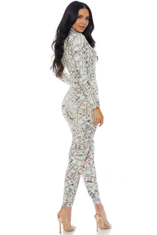 Zip front Money Print Catsuit image 2