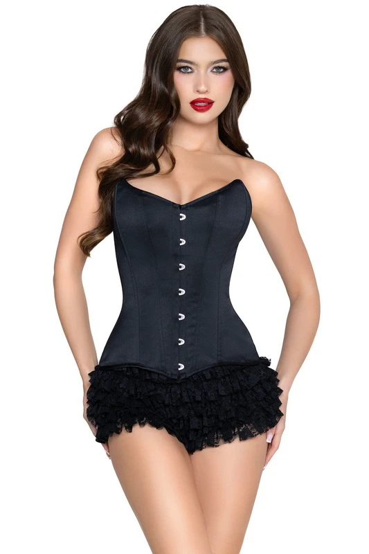 Black Steel Boned Full Busk Closure Satin Corset image 2