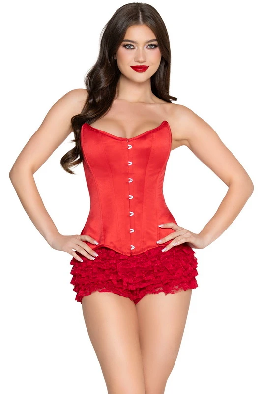 Red Steel Boned Full Busk Closure Satin Corset