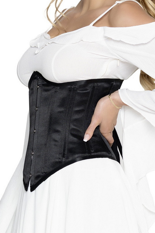 Black Steel Boned Full Busk Closure Satin Waist Cincher image 1