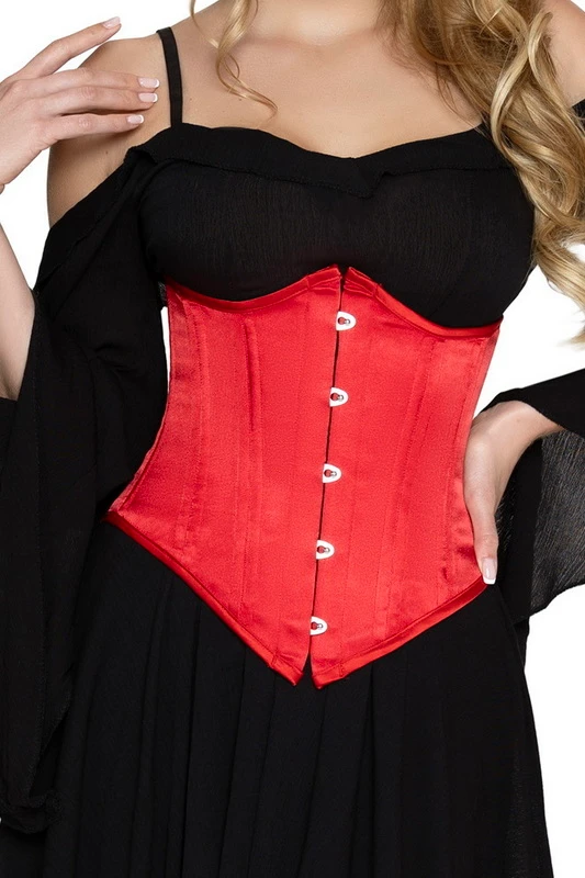 Red Steel Boned Full Busk Closure Satin Waist Cincher
