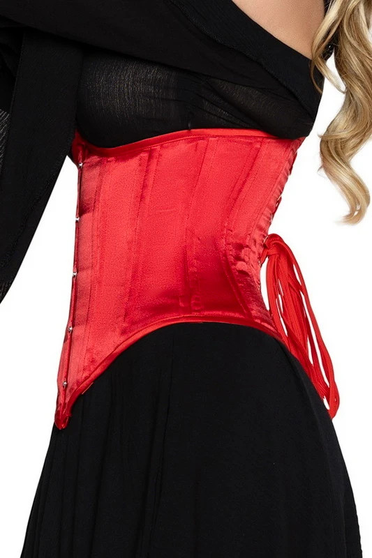 Red Steel Boned Full Busk Closure Satin Waist Cincher image 1