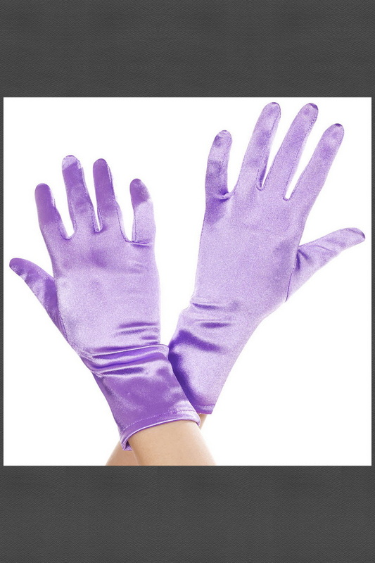 Purple Satin Wrist Length Gloves