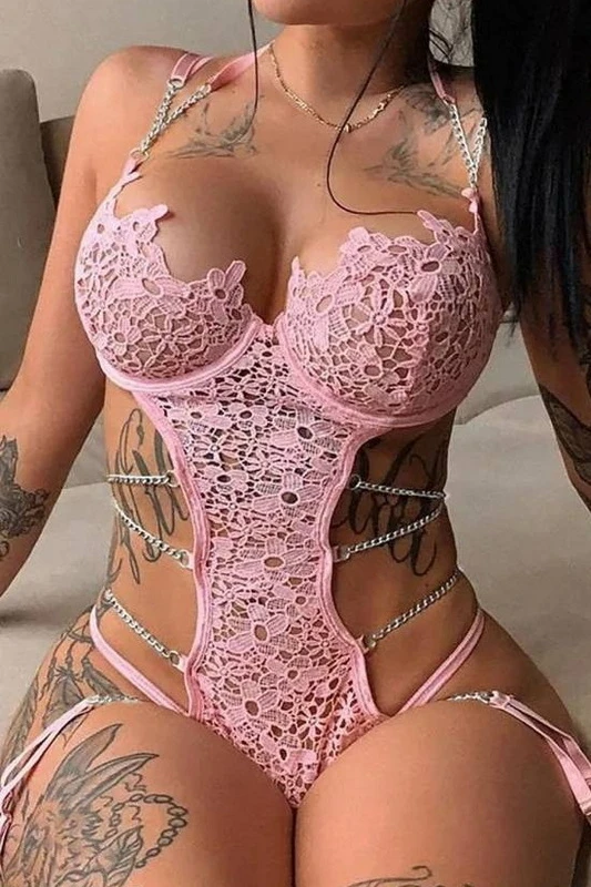 Sweet Pink Floral Lace & Chains Teddy