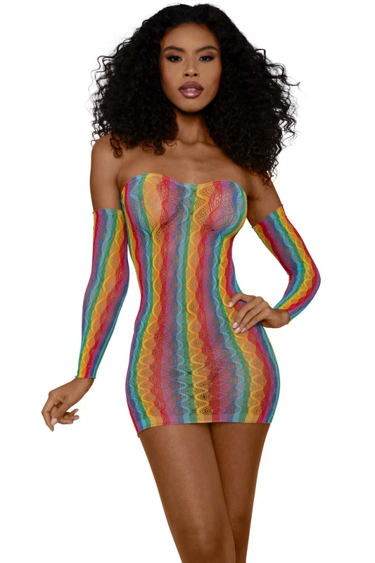 Rainbow Fishnet Chemise Set image 1