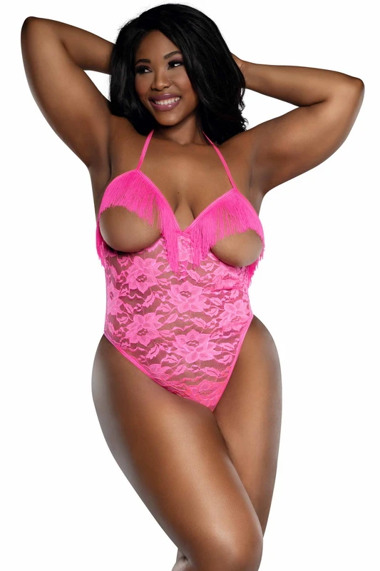 Plus Size Moneymaker Stretch Lace Open Teddy image 1