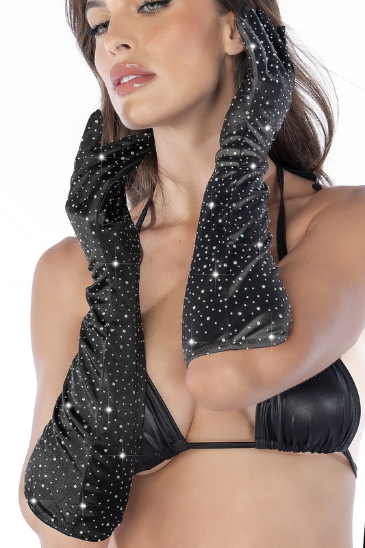 Diamonds Dancing Satin Black Opera Gloves image 3