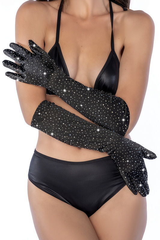 Diamonds Dancing Satin Black Opera Gloves image 4