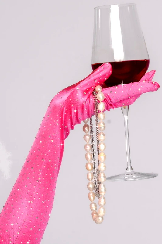 Diamonds Dancing Satin Pink Opera Gloves image 1