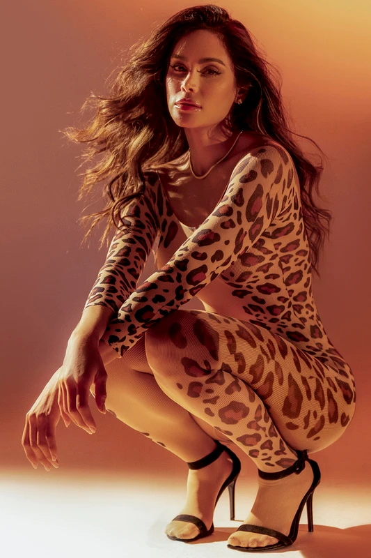 Untamed Leopard Long Sleeve Mesh Open Crotch Bodystocking image 4