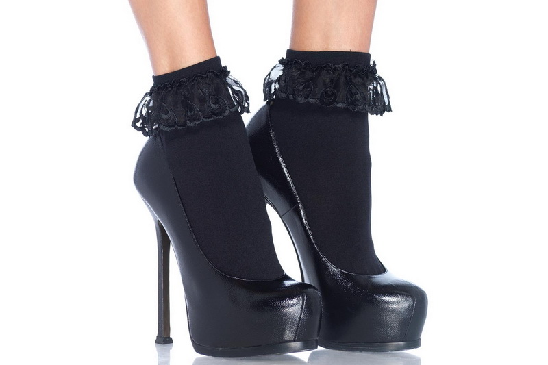 Black Lace Ruffle Nylon Anklet Blowout Deal