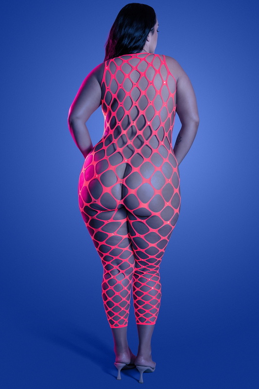 Plus Size Pink Reversible Rhinestone Cupless Bodystocking image 4