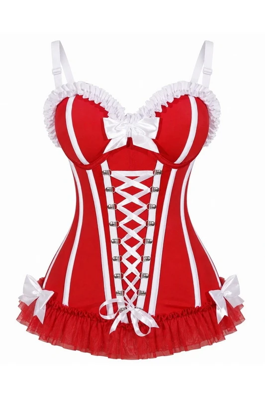 Bold Hour Red & White Lace-Up Nurse Corset Costume image 1