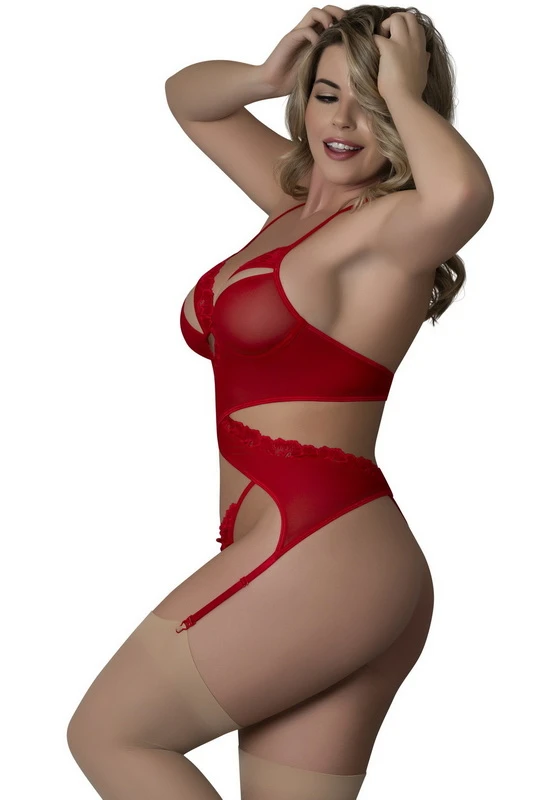 Plus Size Rush Red Merry Widow Garter Bra & Panty Set image 1