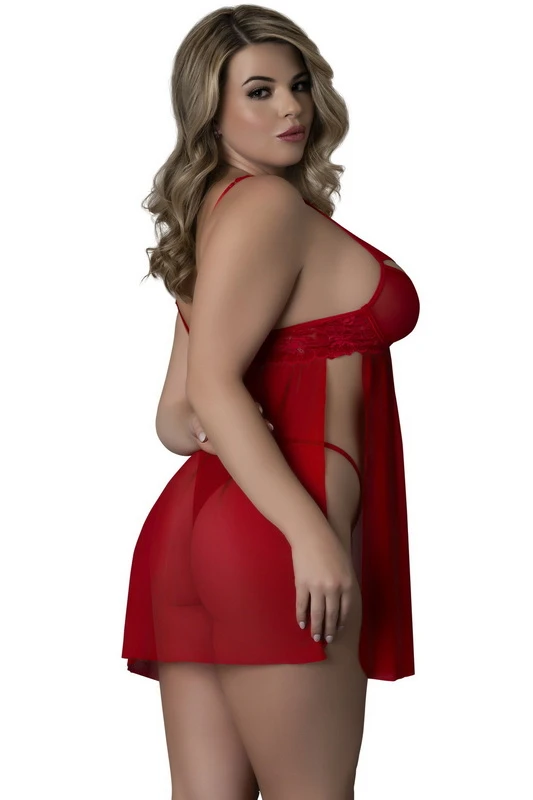 Plus Size Rush Red Babydoll & Panty Set image 2