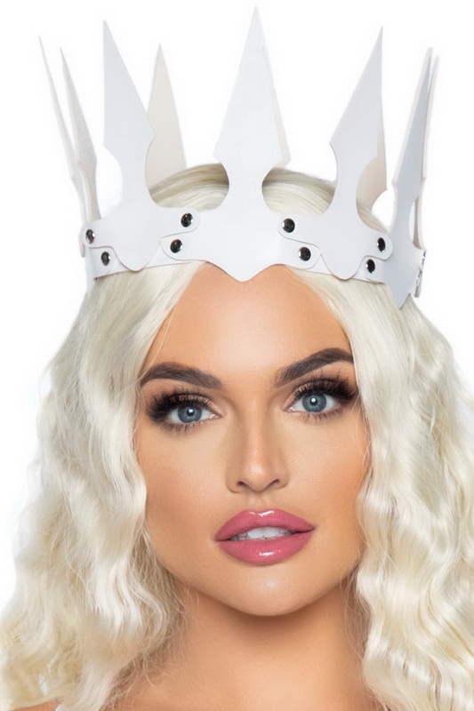 Faux Leather White Spiked Crown