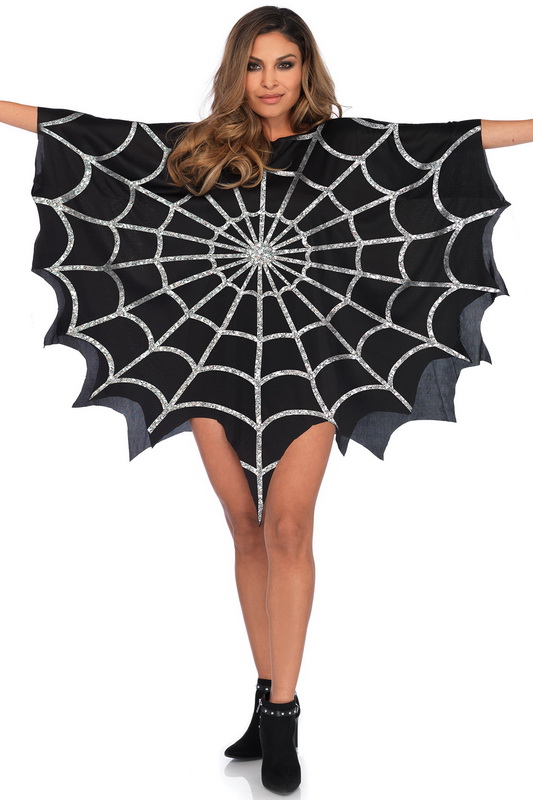 Black Glitter Web Costume Poncho