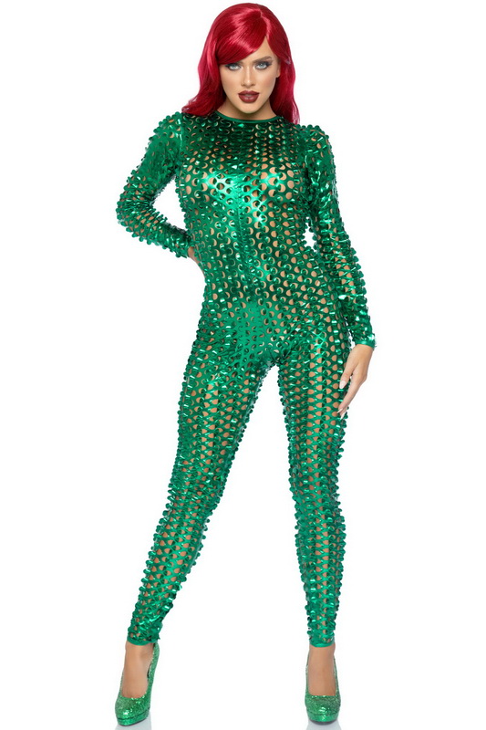 Green Laser Cut Metallic Catsuit