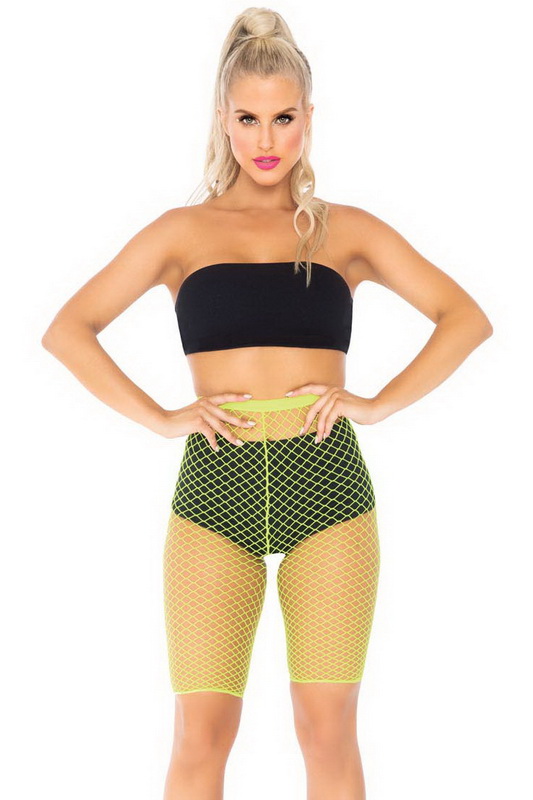 Neon Yellow Industrial Net Biker Shorts