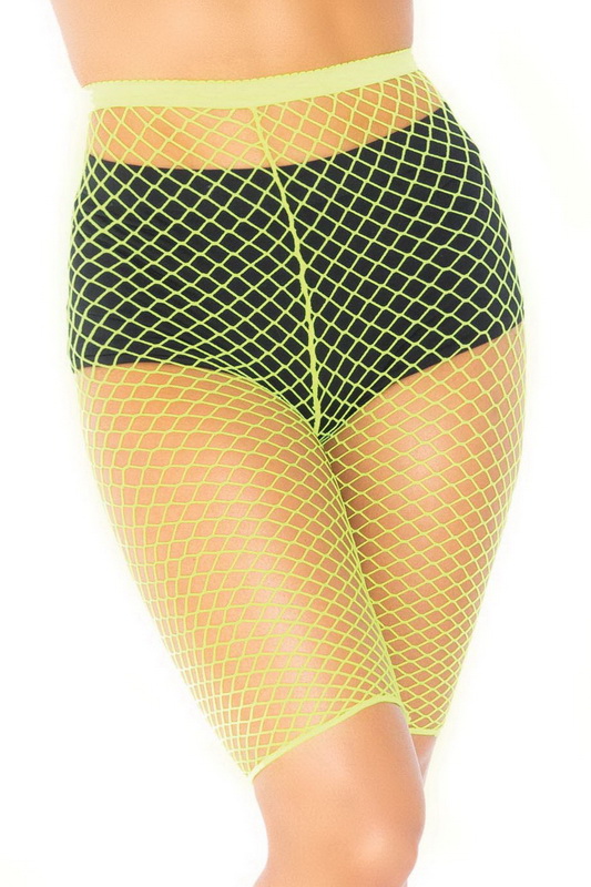 Plus Size Neon Yellow Industrial Net Biker Shorts