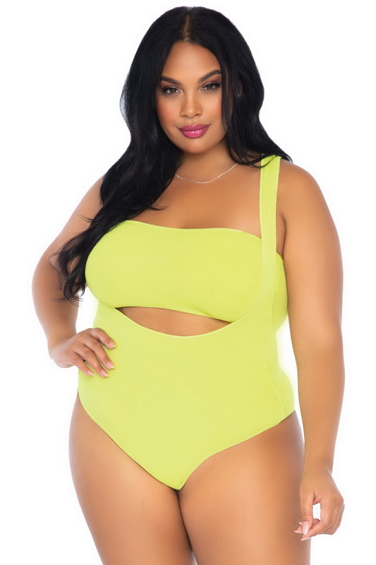 Plus Size Neon Yellow Bandeau & Suspender Teddy Set