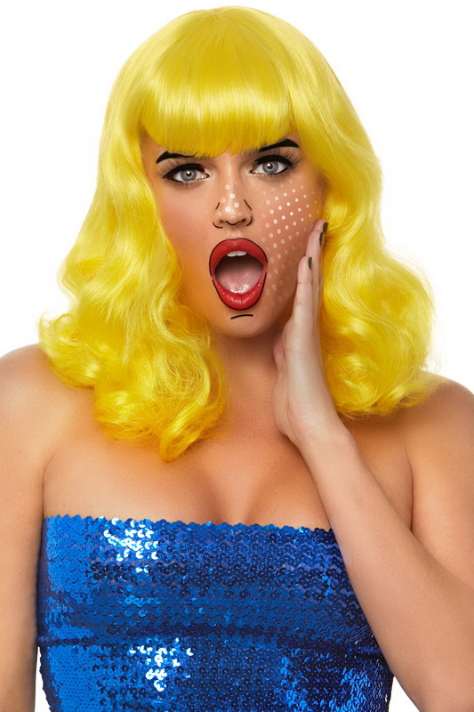 Yellow Retro Bang Curly Bob Wig image 1