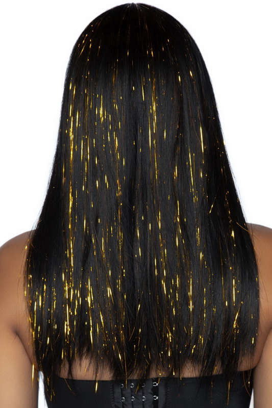Black Straight Wig With Tinsel image 1