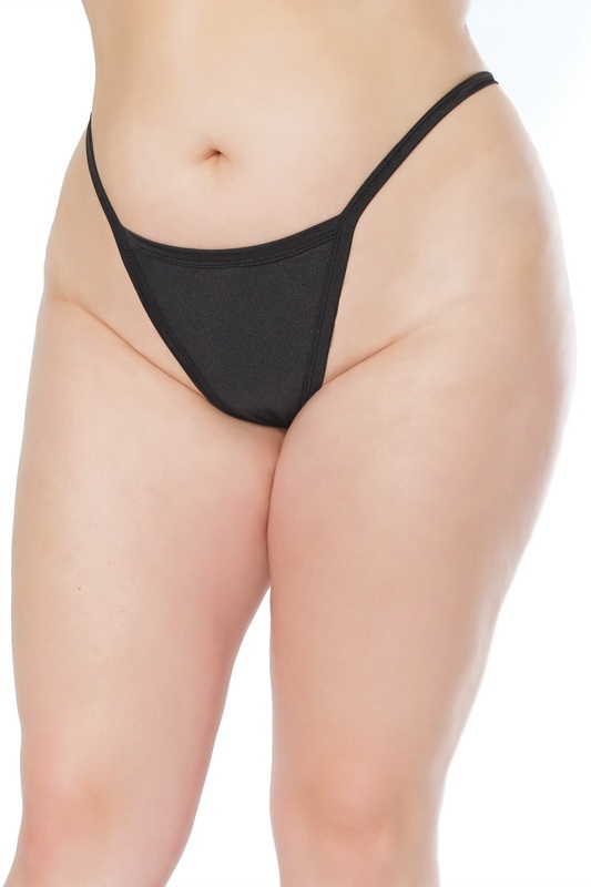 Plus Size Black Knit High Cut G-String