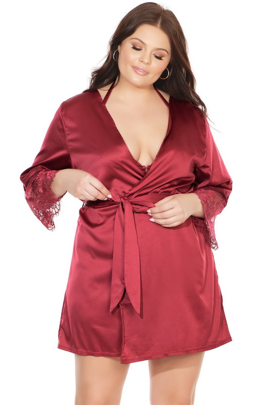 Plus Size Feeling Sexy Satin Red Robe