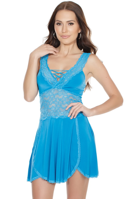 Azure Scalloped Lace Babydoll & G-String