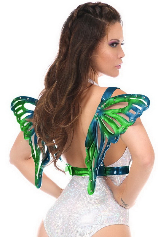 Plus Size Blue & Teal Holo Large Butterfly Wing Body Harness