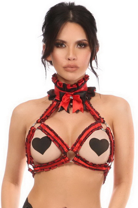 Plus Size Kitten Collection Red & Black Lace Bra Harness