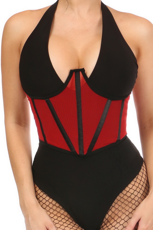 Plus Size Lavish Red Mesh Underbust Corset