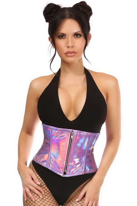 Plus Size Top Drawer Lavender Holo Steel Boned Mini Cincher