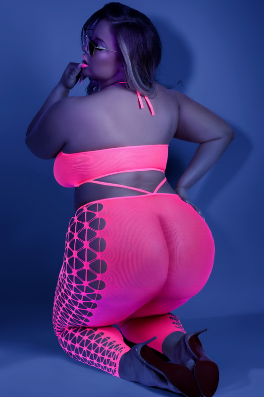 Plus Size Neon Pink Own The Night Bodystocking image 1