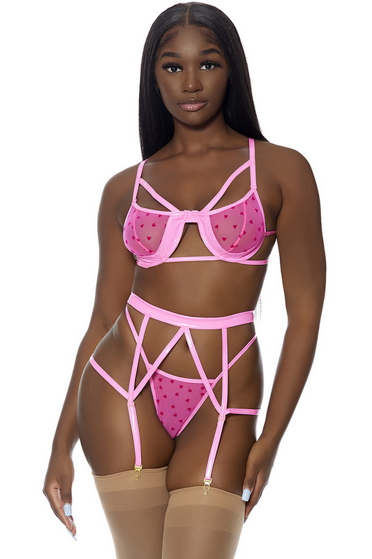 Take To Heart Pink Bra & Garterbelt Lingerie Set