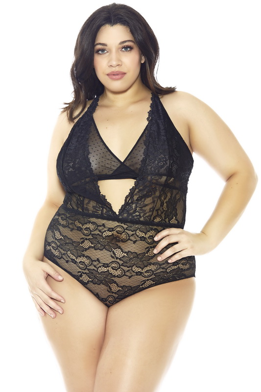 Plus Size Black Lace & Mesh Teddy