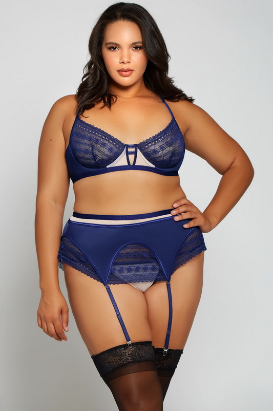 Plus Size Blue Clover Sexy Lace Bra Set