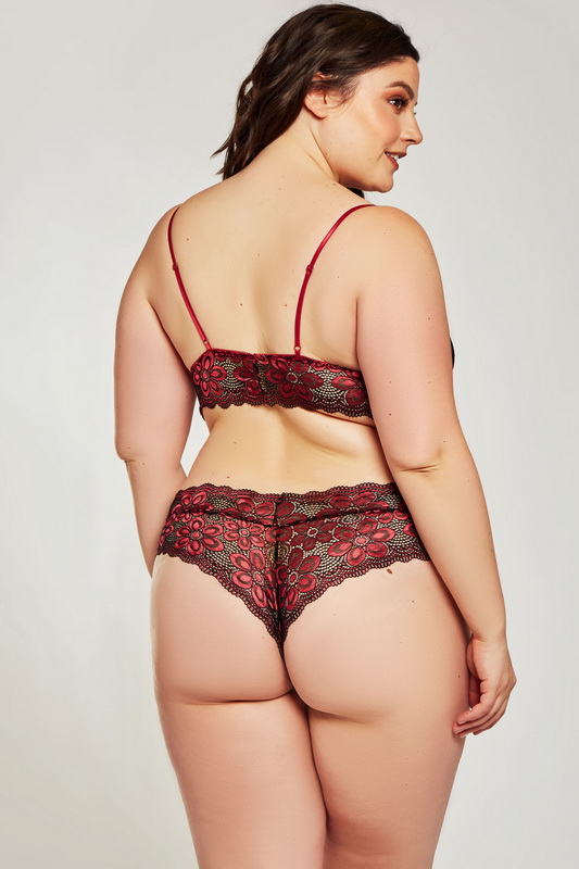 Plus Size Dark Red Arles Lace Bra & Panty image 1