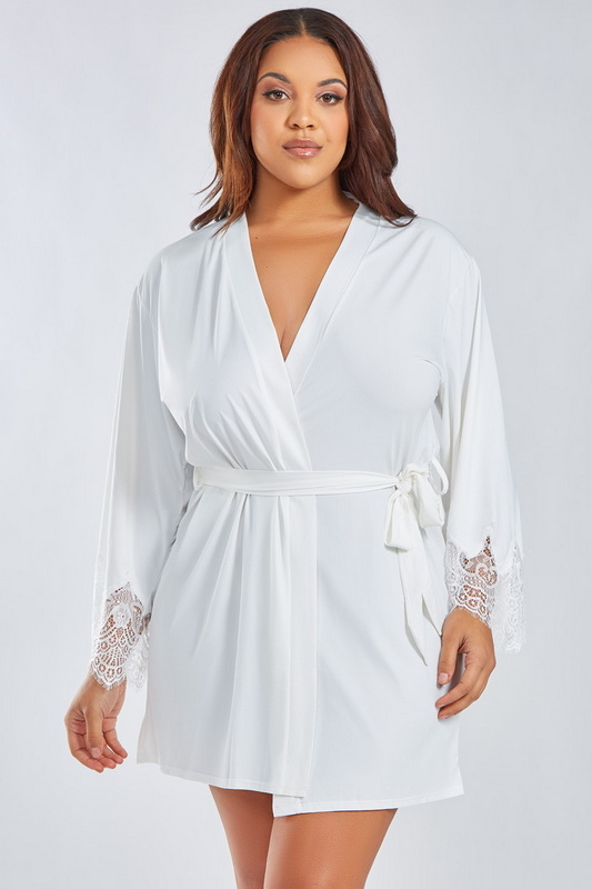 Plus Size Long White Lace Bridal Robe