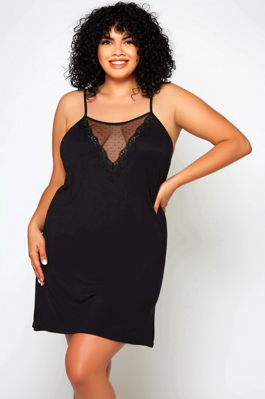 Plus Size Long May You Reign Black Sleep Lingerie Chemise