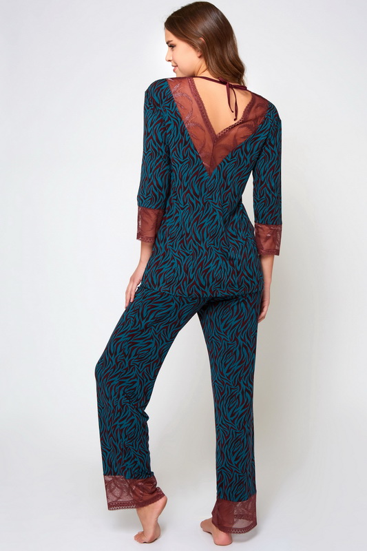 Teal & Burgundy Sylvie Zebra Print Pajamas image 1