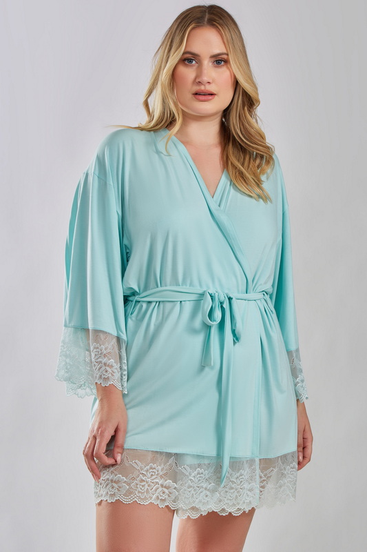 Plus Size Mint Lace Trim Robe