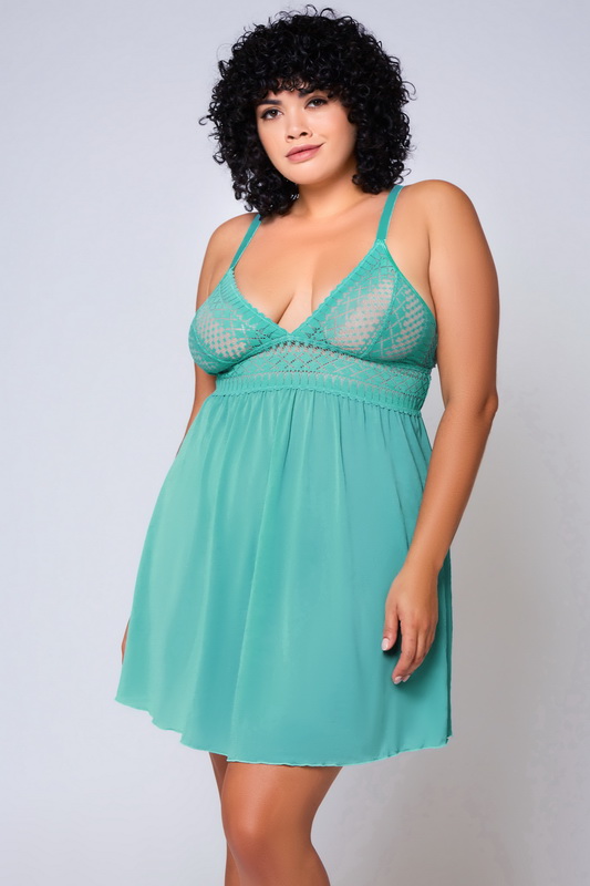 Plus Size Teal Hazel Lace & Mesh Lingerie Babydoll