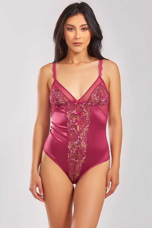Wine Angeline Floral Lace Teddy