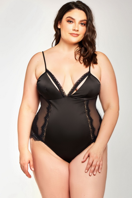 Plus Size Black Satin Peek-A-Beau Teddy