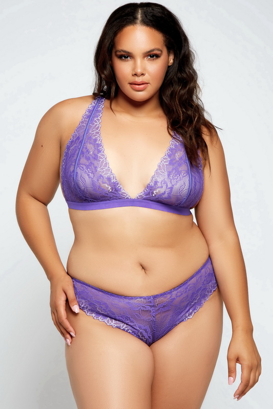 Plus Size Purple Lace Eva Lingerie Bra Set