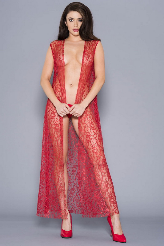 Beautiful Red Draping Lace Robe image 1